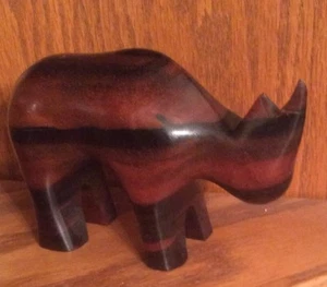 HAND CARVED KAMAGONG IRONWOOD RHINOCEROS RHINO PHILIPPINES Minimal Damage Modern - Picture 1 of 10