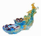 Blue Yellow Liuli Glass pate-de-verre  Squirrel Display Figure fs797
