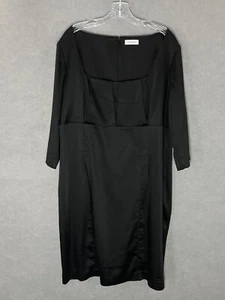 Calvin Klein Dress Womens Sz 18? Black Satin 3/4 Sleeve Work Office - Picture 1 of 13