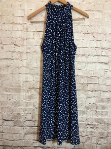 American Living Halter Dress Womens 14 Navy Blue Polka Dots Midi Fit & Flare - Picture 1 of 14