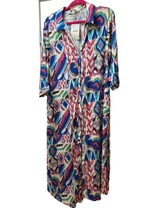 Zara SZ M PRINT RAYON 12” SIDE SLITS MIDI 2 POCKETS LONG SLEEVE COMFY DRESS NWT - Picture 1 of 7