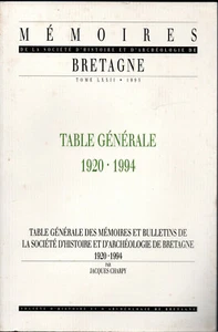 SOCIÉTÉ D'HISTOIRE ET D'ARCHÉOLOGIE DE BRETAGNE. TABLE GENERALE 1920 - 1994. - Picture 1 of 2
