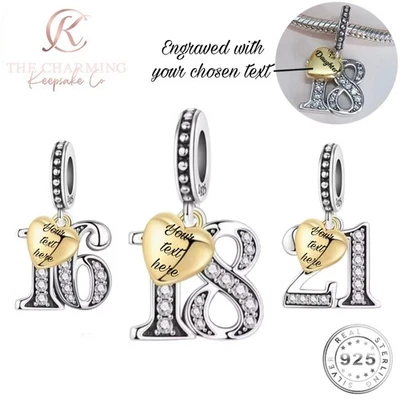 Dije de cumpleaños 16, 18 o 21 genuino plata de ley 925 - etiqueta personalizada Foto 1 de 4