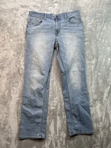 Calvin Klein Men Sz 33x30 Blue Jeans Slim Straight Whiskered Faded Mid Rise Pant - Picture 1 of 15
