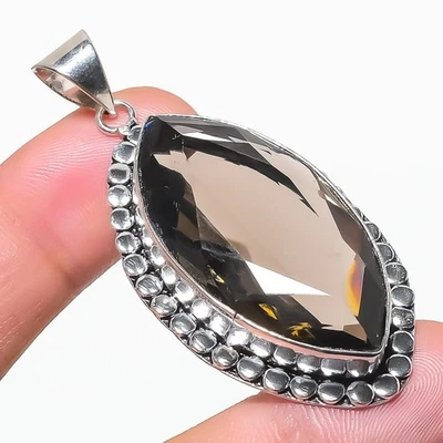 Smoky Quartz Marquise Shape Gemstone Pendant Handmade Gift Jewelry 2.5" AB 1328 - Image 1 of 4