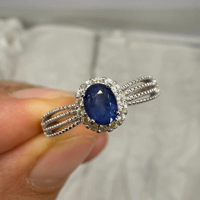 Anel de prata esterlina 925 5x4mm pedra preciosa safira natural zircão feminino nupcial NOVO - Imagem 1 de 4