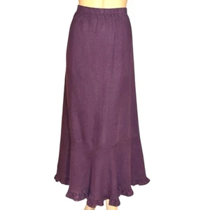 Match Point Long Maxi 100% Linen Ruffle Bottom Eggplant Purple Skirt Sz S - Picture 1 of 4
