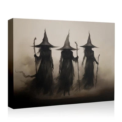 ARTE Halloween Decoración de Pared Espeluznante Bruja Lienzo Póster 3 Brujas Empuñando Llamas  Foto 1 de 4
