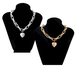 Damen Gold Herz Anhänger Grob Kreis InterLink Kette Halsband Party Halskette - Bild 1 von 15