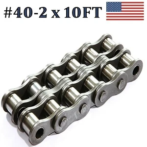 40R-2 DOUBLE STRAND ROLLER CHAIN 10FT WITH CONNECTING LINK SAME DAY SHIPPING - Picture 1 of 1