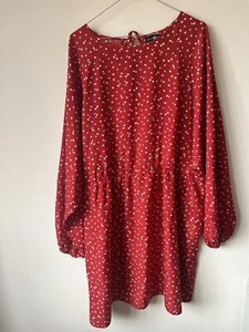Daisy Street curve size 18 red white flowers dress long sleeve holiday Summer - Picture 1 of 18