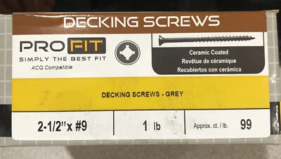 Pro Fit #9 x 2-1/2” Grey Ceramic Coated Deck Screws Combo Drive 1lb Box - Image 1 of 2