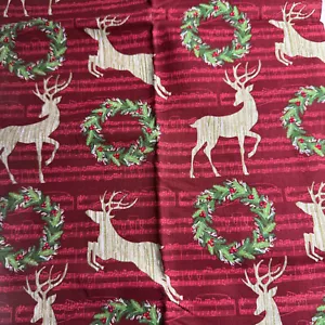 5 yards - 1 yard cuts Christmas Deer Wreath Cotton Quilt Fabric Craft Material S - Picture 1 of 3