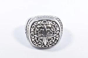 Vintage Silver Stainless Steel Gothic Cross Crest Size 12.25 Men's Ring - Picture 1 of 9