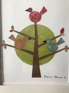 2008 - Rebecca Peragine - naturaleza infantil - árbol - aves - collage artístico - 11""x14" - Imagen 1 de 5