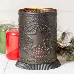 Candle Warmer with Star Design, Kettle Black, Irvin's Tinware, Punched Tin, NEW - Picture 1 of 2