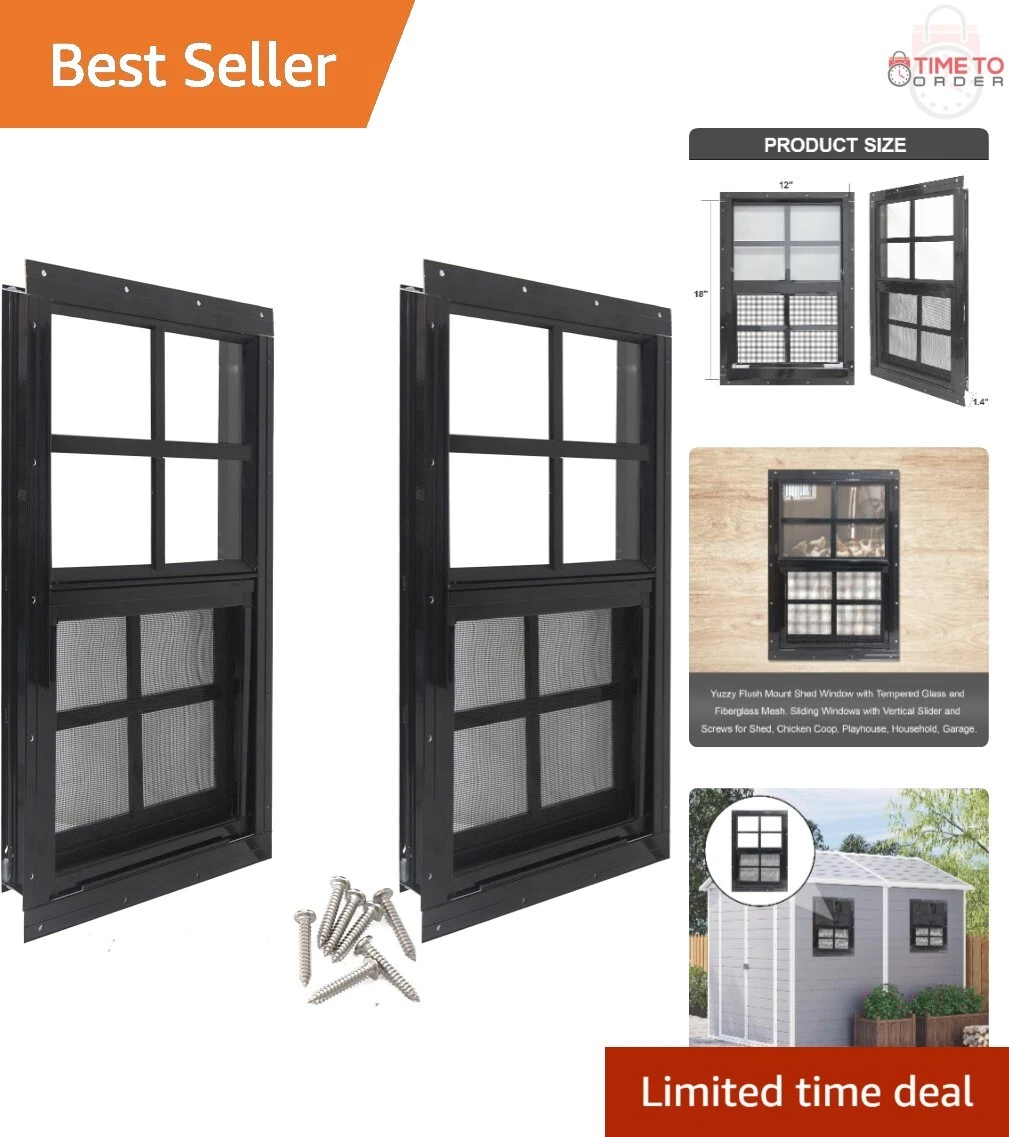 Basement Window 2 Pack 12x18 Shed Windows - Flush Mount Sliding Windows ...