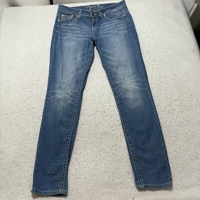 Jeans para mujer Request 32x30 Y2K tiro bajo azul adornado bolsillo trasero denim Foto 1 de 4