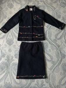 Girls Boiled Wool Fully Lined Skirt And Jacket Set Navy Blue Size 8/10 Classic! - Picture 1 of 22