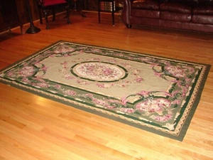 Needlepoint Tapestry Floral Designed Area Rug 5 x 8 feet Handmade Handcrafted - Picture 1 of 17