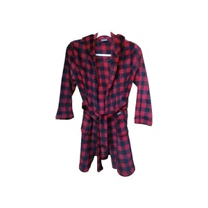 Eddie Bauer Kids Sz Small 7-8 Red & Black Plaid Soft Fuzzy Robe Hooded - Picture 1 of 8