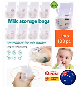 250ML 100pcs Pre-Sterilised Breastmilk Baby Breast Milk Storage Bags Pouches - Picture 1 of 12