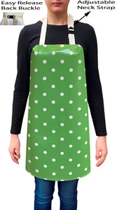 Handmade Green Polka Dots Spots Waterproof PVC Coated Wipe Clean Aprons - Picture 1 of 2