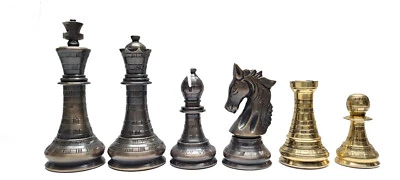 Handmade 4.1 inch King  Brass Chess Set Metal Brass,  Shining  Brass+ Antique - Image 1 of 3