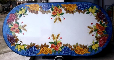 Tavolo in pietra lavica dell'etna dipinto a mano. - Immagine 1 di 4