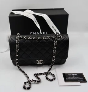 CHANEL TIMELESS CLASSIC BAG LAMMLEDER SCHWARZ METALL IN SILBER - Bild 1 von 10