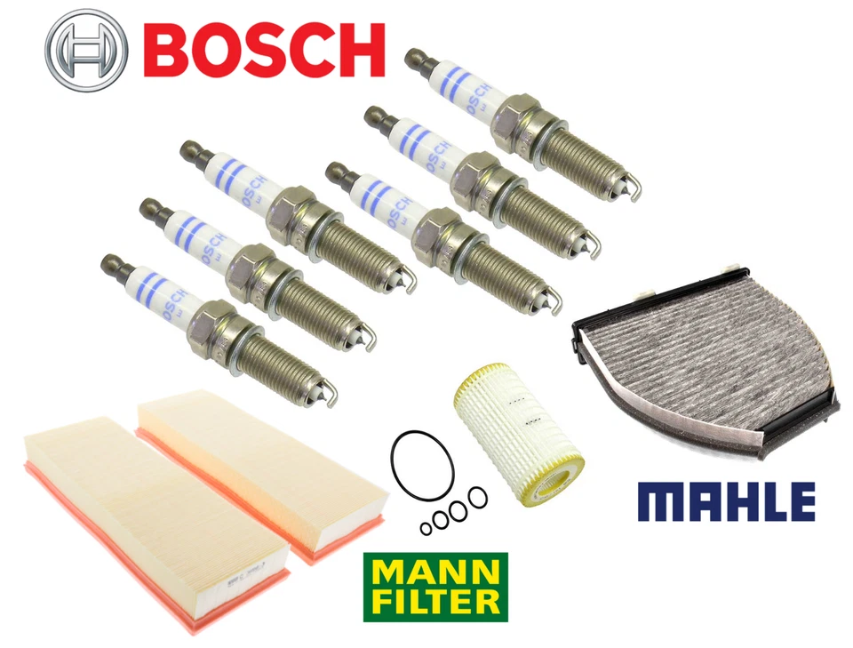 适用于梅赛德斯 C E GLK 火花塞 + 空气油交流舱过滤器调整套件 10 件原始设备制造商 — 第 1/2 张图片