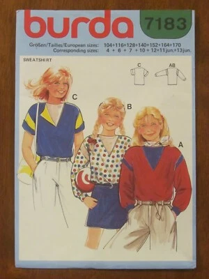 BURDA PATTERN - 7183 CHILD GIRL TOP JUMPER FRONT V-NECK ZIPPER 4 - 13jun UNCUT  - Image 1 of 2