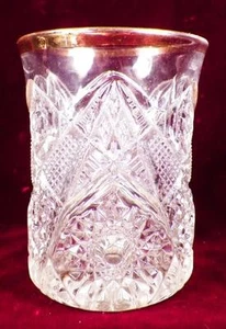 Omnibus Tumbler U.S. Glass #15124 Keystone Hobstar Clear EAPG Gold 1910 Antique - Picture 1 of 6