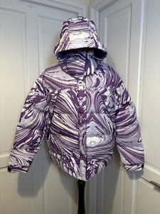 Adidas x Stella McCartney Ladies Purple White Puffa Hooded Jacket Coat Sz L BNWT - Picture 1 of 24
