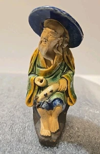 Vintage ~3.5" Chinese Ceramic Shiwan Mudman Figurine Old Fisherman - Picture 1 of 10