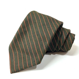 Vintage Beau Brummell 1970s Men's Neck Tie - Wool Blend Green Orange Striped - Picture 1 of 7