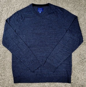 APT.9 Men’s Navy Blue V-Neck Sweater Seriously Soft Merino Wool Blend Sz Medium  - Picture 1 of 7