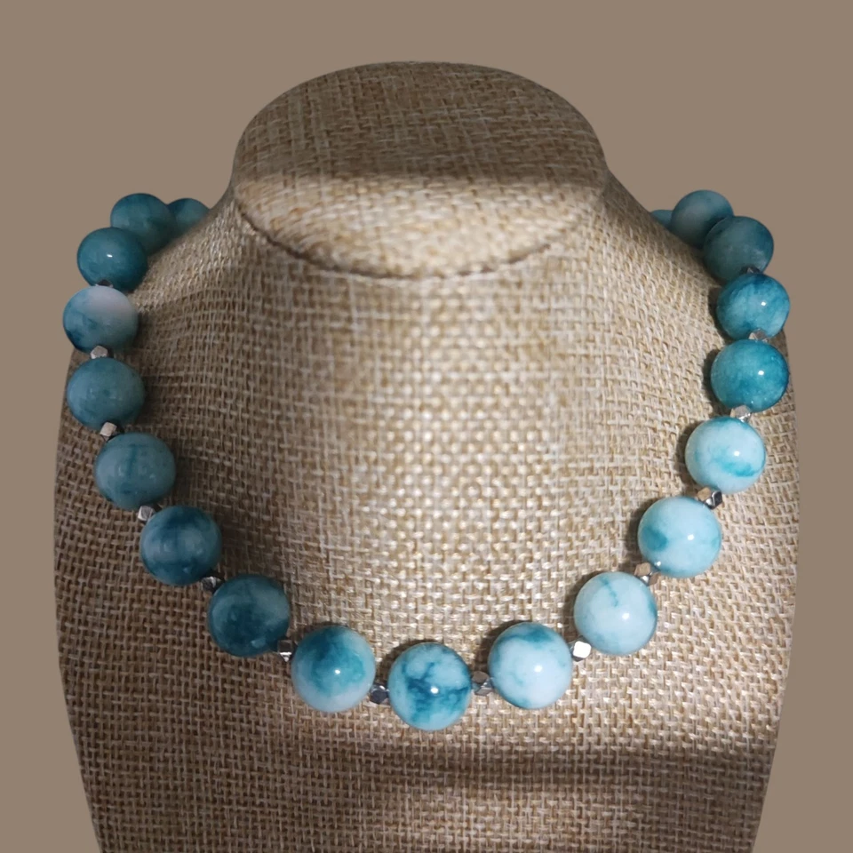 Halskette LARIMAR Perlen 12mm - Bild 1 von 4