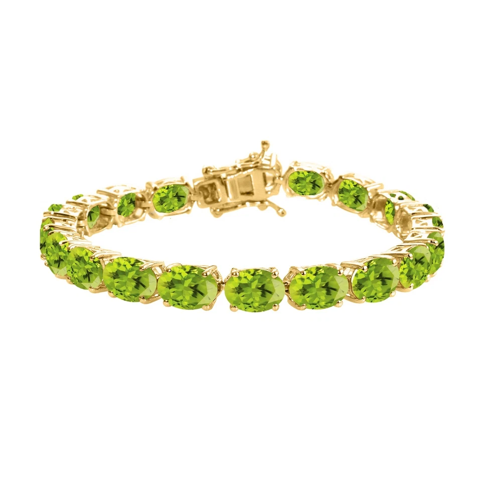 13 克拉椭圆形切割天然橄榄石 14k 镀黄金 925 网球手链 6.5 — 第 1/4 张图片