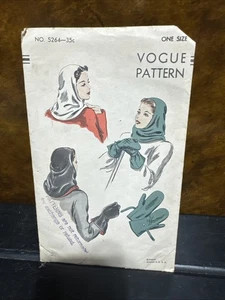 Vintage 40s Sewing Pattern: Helmet Mittens Vogue Pattern 5264 One Size RARE FF - Picture 1 of 8