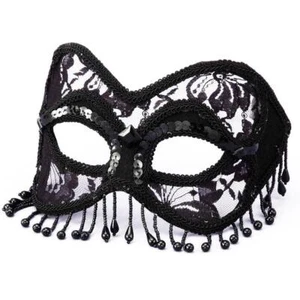 Venetian Style Black Masquerade Lace Half Mask with Sequins and Beads 58653 - Picture 1 of 1