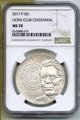 2017 Lions Club Centennial Silver Dollar NGC MS 70 Coin Philadelphia - J349 - Image 1 of 2