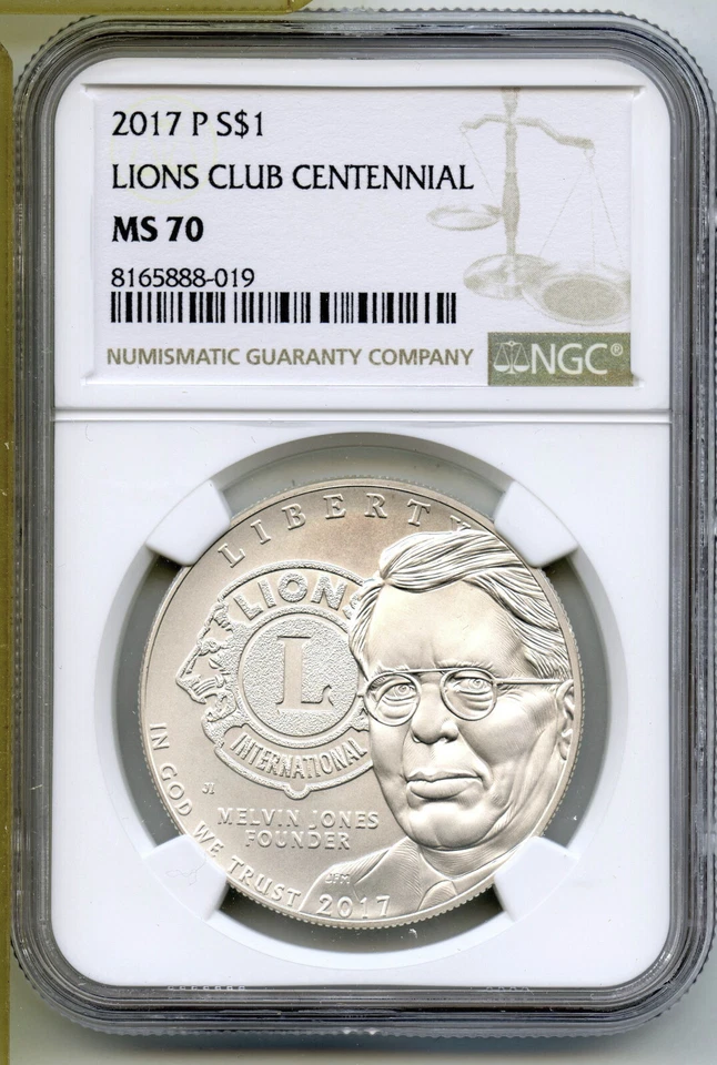 2017 Lions Club Centennial Silver Dollar NGC MS 70 Coin Philadelphia - J349 - Image 1 of 2