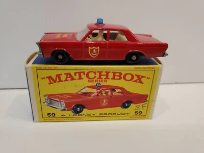 MATCHBOX LESNEY #59c FORD GALAXIE FIRE CHIEF CAR Mint in Box - Image 1 of 4