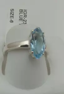 925 Sterling Silver BLUE TOPAZ MARQUISE CUT 11mm SOLITAIRE GEMSTONE RING Size 6 - Picture 1 of 14