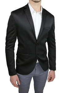 HERREN SATIN STOFF JACKE SCHWARZ GLÄNZEND SLIM FIT BLAZER TAILLIERT ELEGANT  - Bild 1 von 3