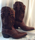 VTG SONORA Double H Womens 8.5 Brown Cowboy Boots Star Cutouts Pegged Sole VGUC