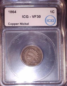 1864 Indianhead Penny, ICG VF30 Copper Nickel, Issue Free - Picture 1 of 2