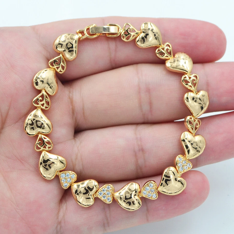 Brazalete Corazones de Amor Grabado Láser Topacio Transparente Mujer Relleno Oro Amarillo 18K Foto 1 de 1