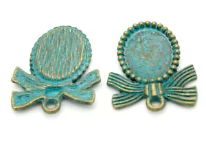 Antik Patina Grün Bronze Charm Anhänger 24mm x 19mm x 2mm - Oval Spiegel - Bild 1 von 4